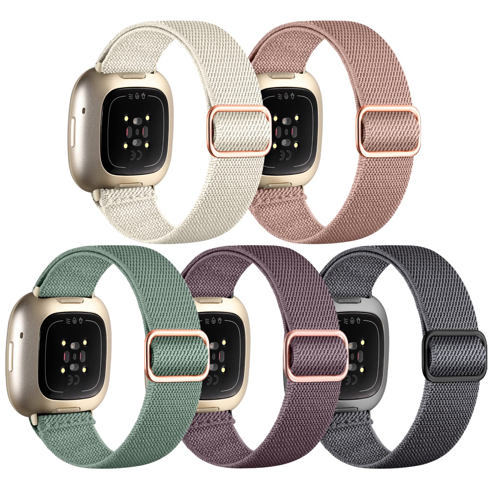 Charlam 5 Cinturini In Nylon Intrecciato Per Fitbit Versa 3/4 E Sense/Sense 2, Multicolori, Morbidi E Regolabili
