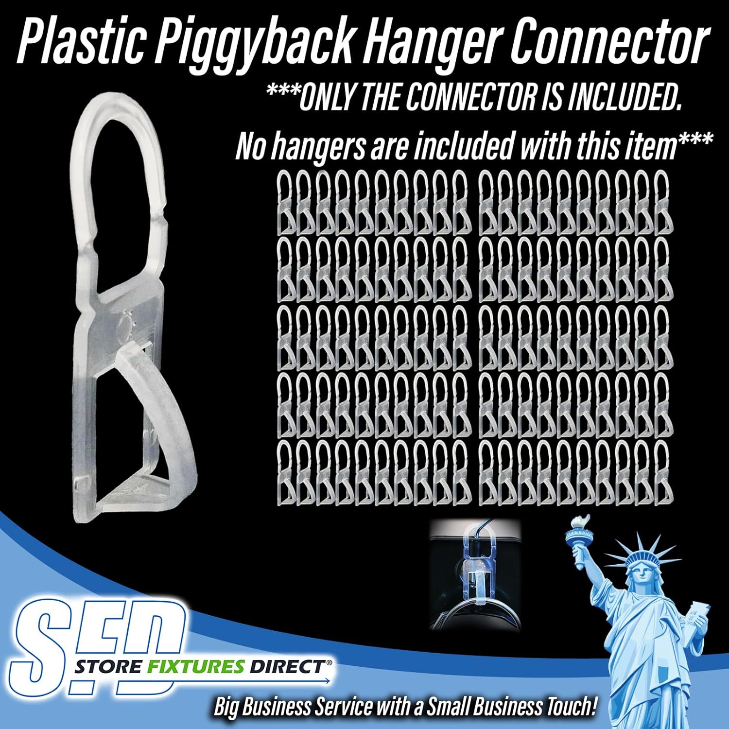 Plastic Piggy Back Clothing Hanger Connectors, Clothes Hanger Combiner/Joiners, 500 Pack