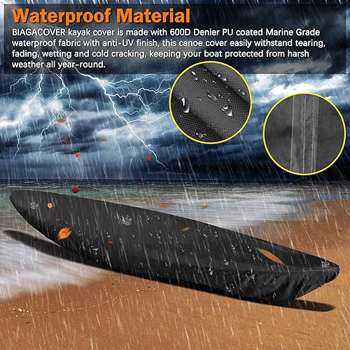 Miniatura 2 de BIGACOVER Funda para kayak de 18 pies, impermeable, protección UV, 600D, resistente, con cremallera, 2 correas ajustables y 1 correa de hombro para
