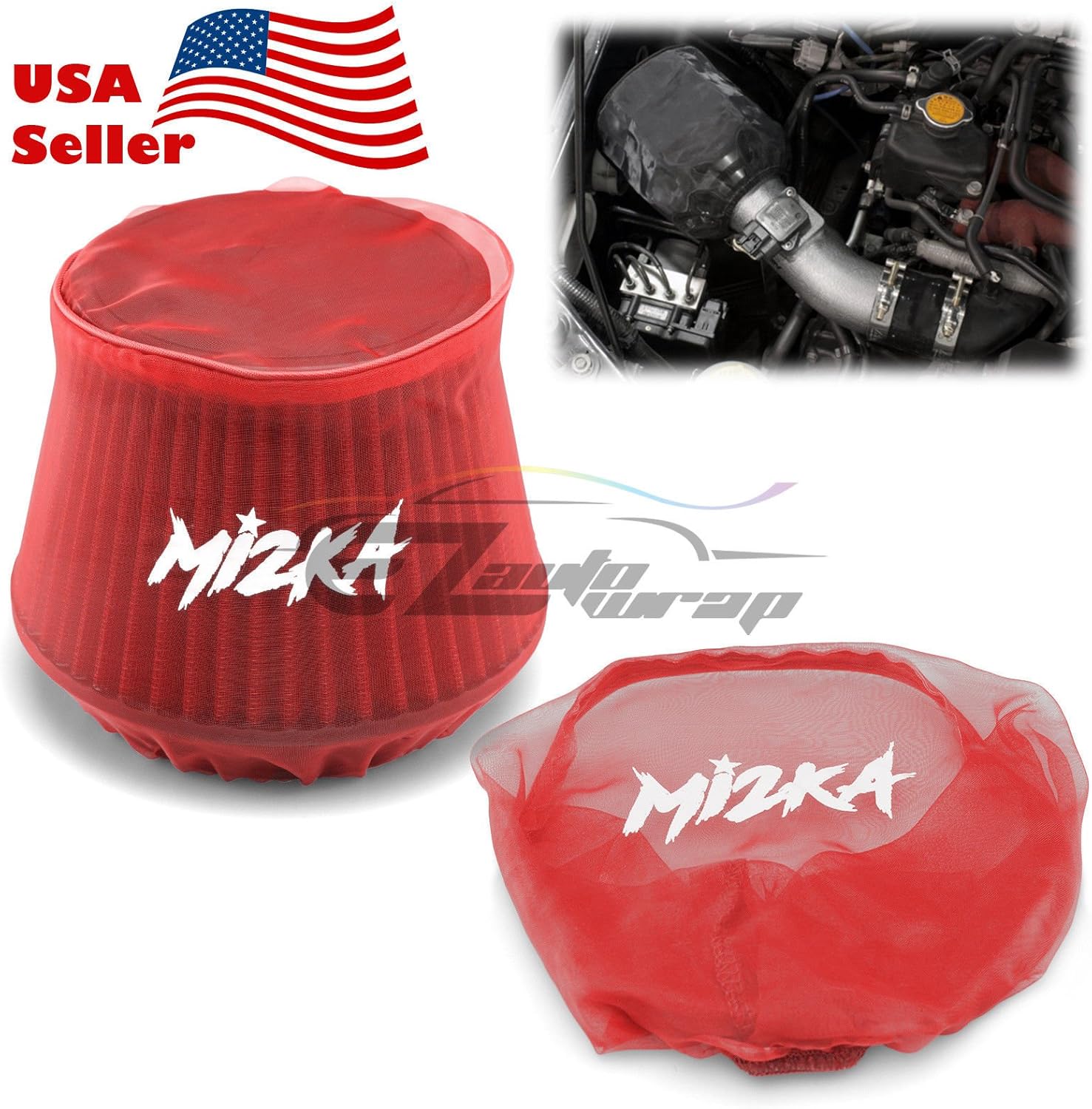 EZAUTO WRAP Red Engine Cold Air Intake Pre Filter Conical Cover Water Repellent Washable