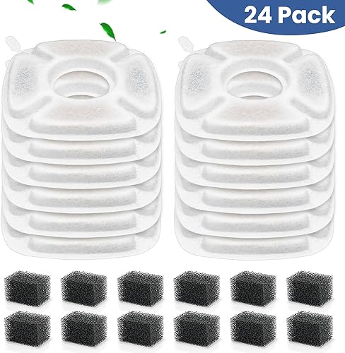 Miniatura 5 de Paquete de 24 filtros de repuesto para fuente de agua para gatos, 12 filtros de fuente para gatos y 12 esponjas de prefiltro para dispensador