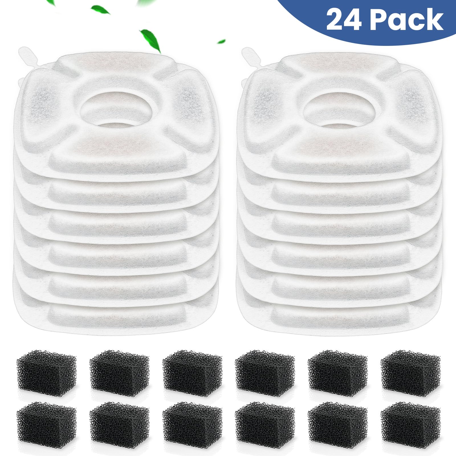 Paquete de 24 filtros de repuesto para fuente de agua para gatos, 12 filtros de fuente para gatos y 12 esponjas de prefiltro para dispensador automático de agua para perros y mascotas de 94 onzas/2,8