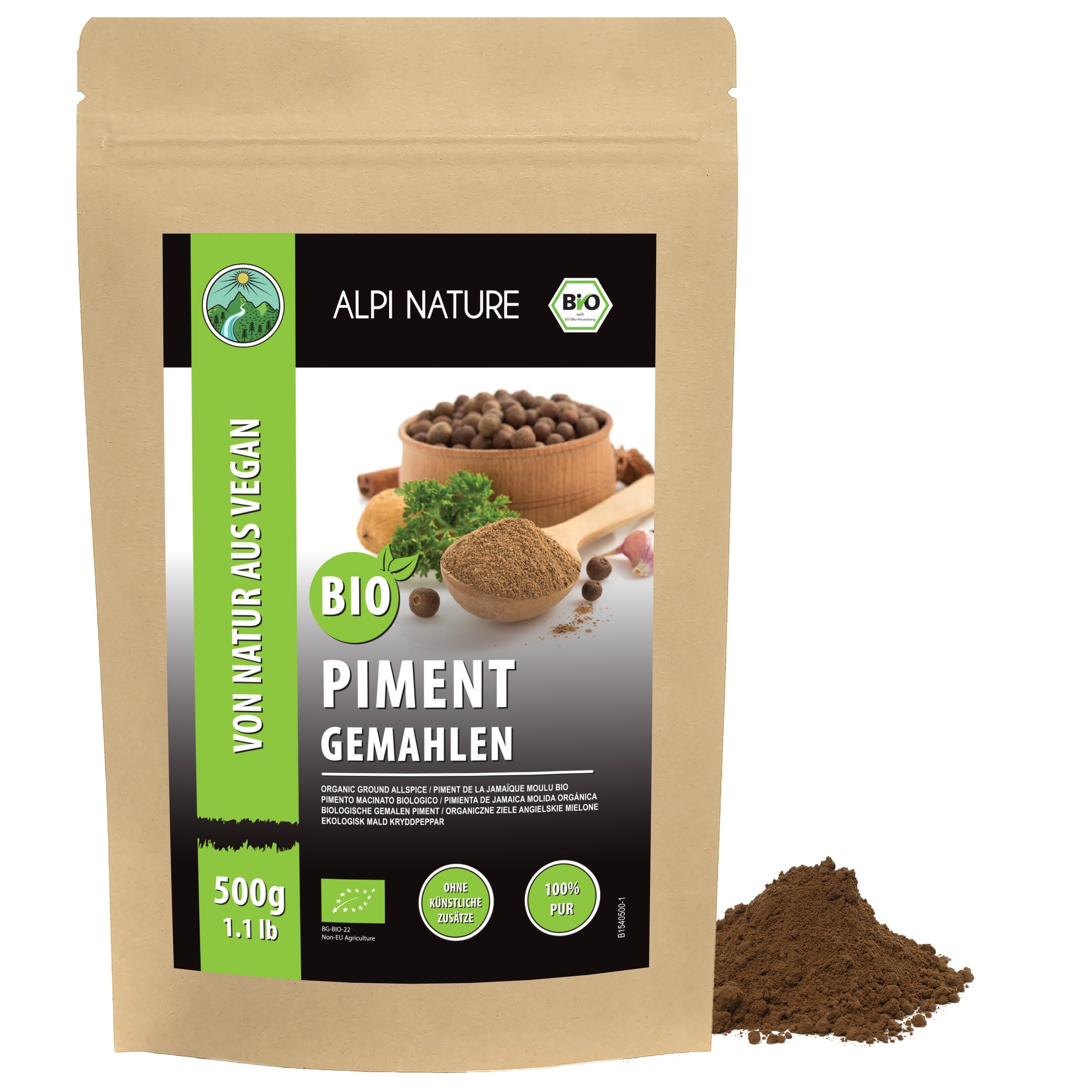 Alpi Nature Piment de la Jamaïque Moulu BIO 500g, Baies de Piment de la Jamaïque Moulues pour la Cuisine et la Pâtisserie