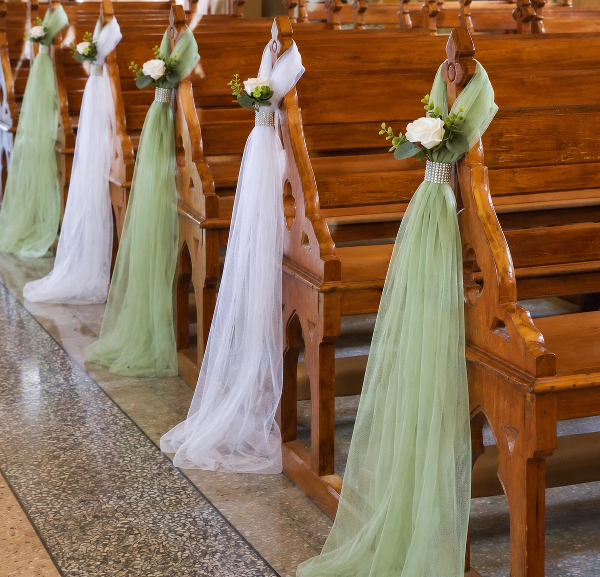 Photo 1 of ***STOCK PHOTO FOR REFERENCE ONLY***
Wedding Aisle Chair Decorations, Church Chair Bench Pew Aisle Decor, Bridal Shower Reception Restaurant Banquet, Green+White