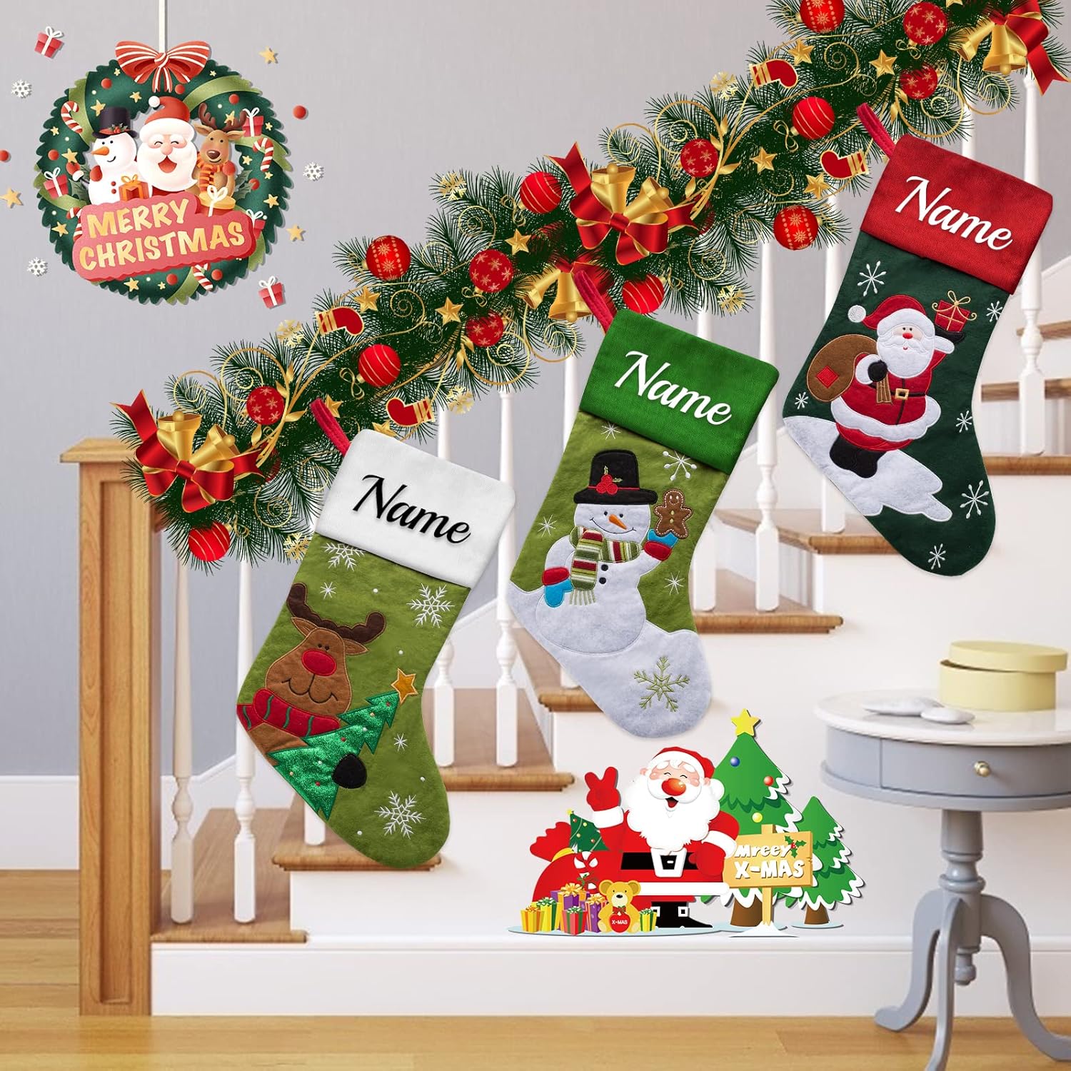 Personalized Christmas Stockings Set of 3 Custom Christmas Stockings with Name Family Ornament for Xmas Holiday Decoration