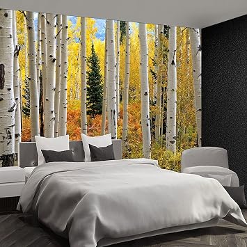 Autumn Forest 3D Wallpaper for Bedroom, Natural Scenery Large Wall Mural, Removable Peel and Stick Self-Adhesive Wall Decal DIY for Living Room TV Background Home Arts Decro 114Wx96L-PVC
