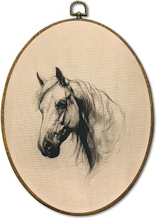 Mcehtle Retro Horse Wall Art Decor, Farmhouse Animal Sketch Farm Equestrian Framed Canvas Prints 8.6x11.4, Neutral Cottagecore Wall Hanging Artwork Decorations for Bedroom Home Gallery Living Room