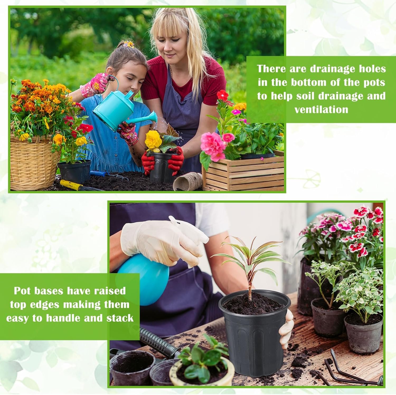 600 Pcs 1 Gallon Plastic Plants Nursery Pots Bulk with 600 Plant Labels, Thickened Soft Black Seedling Pots with Drainage Holes, Flower Plant Containers for Succulents Supply