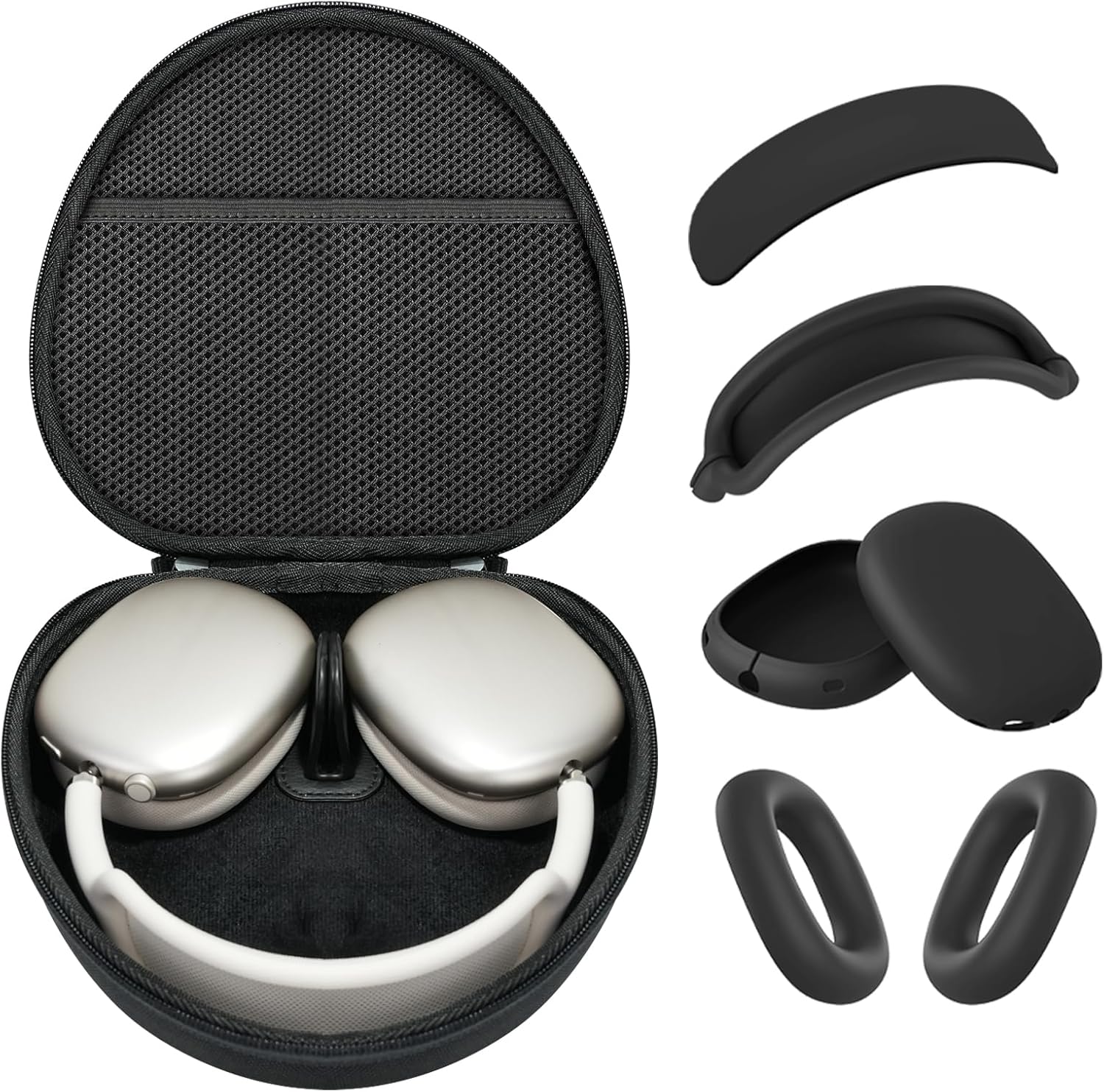 Hard Case for AirPods Max 2 Supports Sleep Mode, Travel Carrying Headphone Case with AirPods Max Silicone Earpad Case/Ear Cups/Headband Cover, AirPod Max 2/1 Protective Portable Storage Bag (Black)