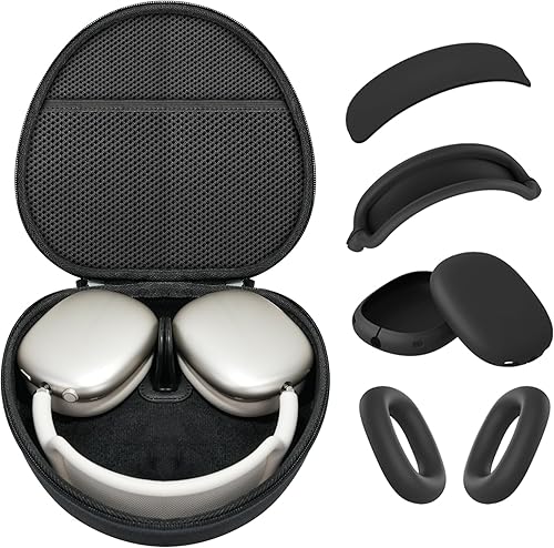 Funda rígida para AirPods Max con modo de sueño, funda de transporte para auriculares con almohadillas de silicona para AirPods Conjunto negro y