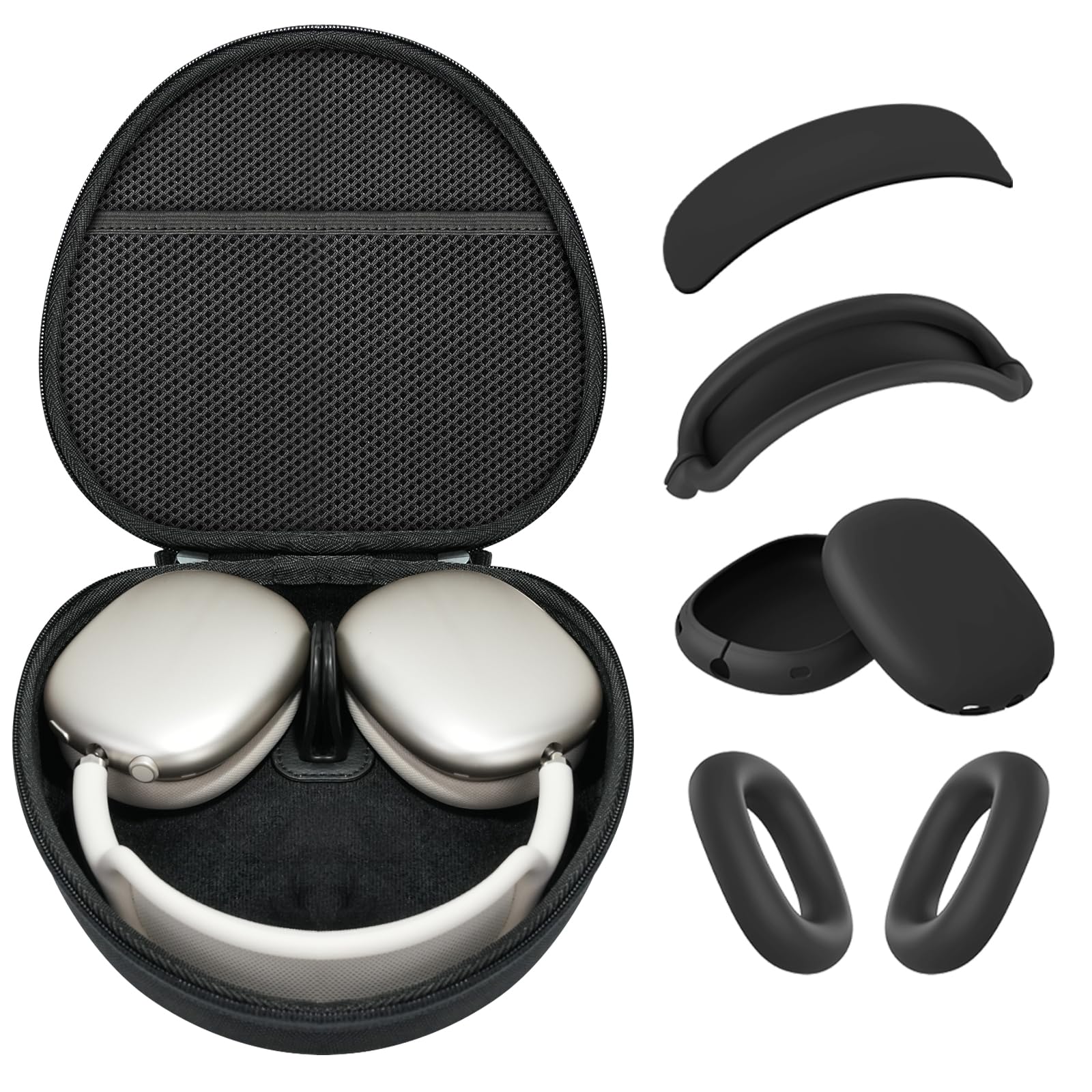 Hard Case for AirPods Max Supports Sleep Mode, Travel Carrying Headphone Case with AirPods Max Silicone Earpad Case/Ear Cups/Headband Cover, AirPod Max Protective Portable Storage Bag (Black)