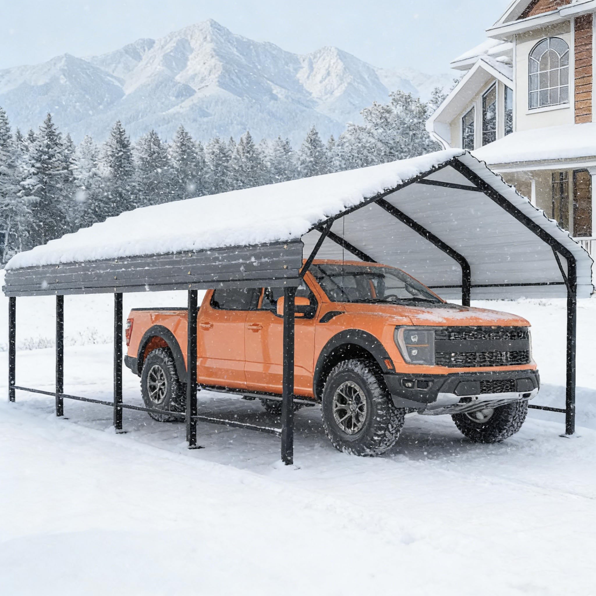 JAMFLY Carport, 12x20 ft Heavy Duty Carport with Roll-up Windows, Portable Garage for Car, Boat, Shelter Party Tent with 180g PE Tarp for Wedding Garden, Khaki