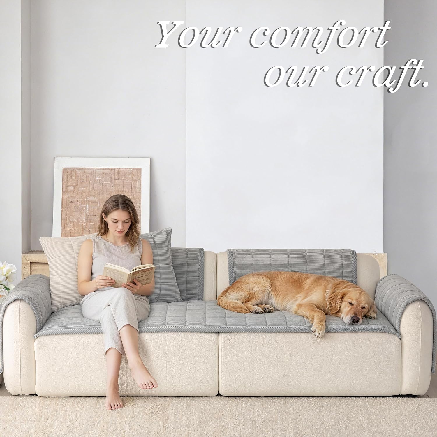 Premium Washable Couch Cover for Dogs, Non Slip Sectional Sofa Protector for L Shape Couch,Dog Couch Cover for Waterproof(1PC/27.6"x70.9",Light Grey)