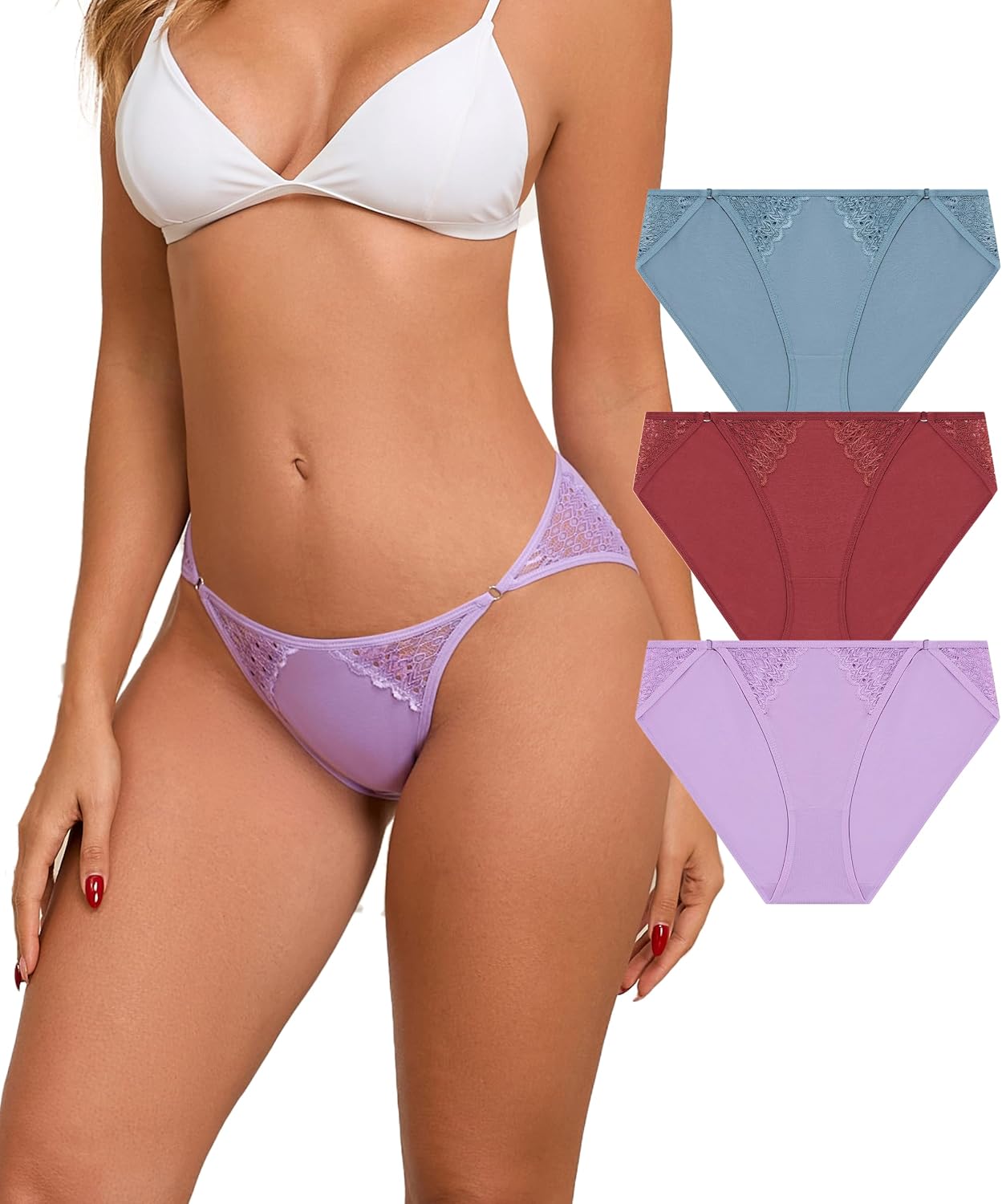 ANLIQI Women's Cotton String Bikini Underwear High Cut Panties 3/6 Pack