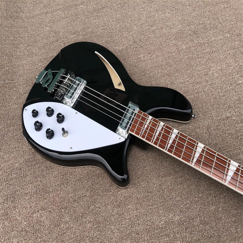 Elektryczna gitara basowa z 4 strunami, podstrunnicą palisandru, białą maskownicą i odważnym czarnym kolorem - idealna dla basistów muzyków poszukujących wysokiego brzmienia
