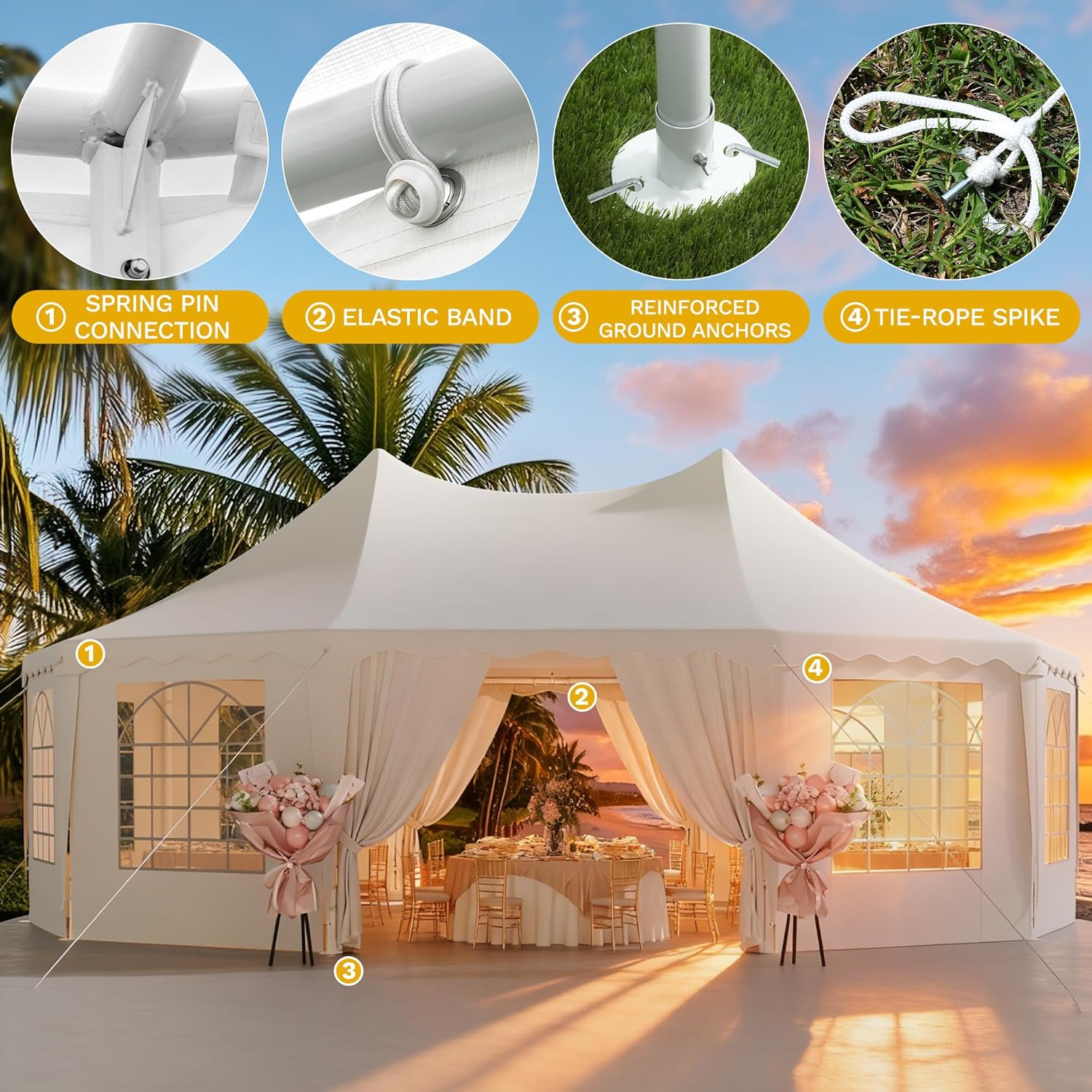 DWVO 29x21FT Heavy Duty Party Tent, Upgraded Wedding Tent Event Shelter Galvanized Canopy with Removable PVC Sidewalls, White