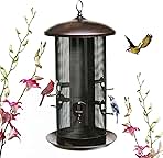 Nature's Rhythm Metal Hopper Bird Feeder, Dual Seed Compartments, 10 Feeding Ports, Holds 10lbs Seed, Attracts Cardinals, Titmice, Nuthatches