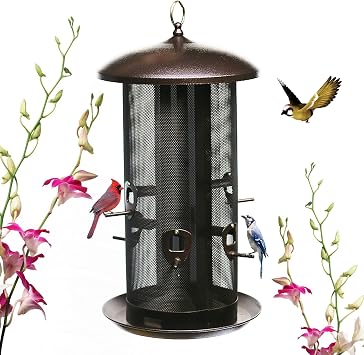 Nature's Rhythm Metal Hopper Bird Feeder Two Chambers，Heavy Duty Mesh Metal Dual Seed Compartment...