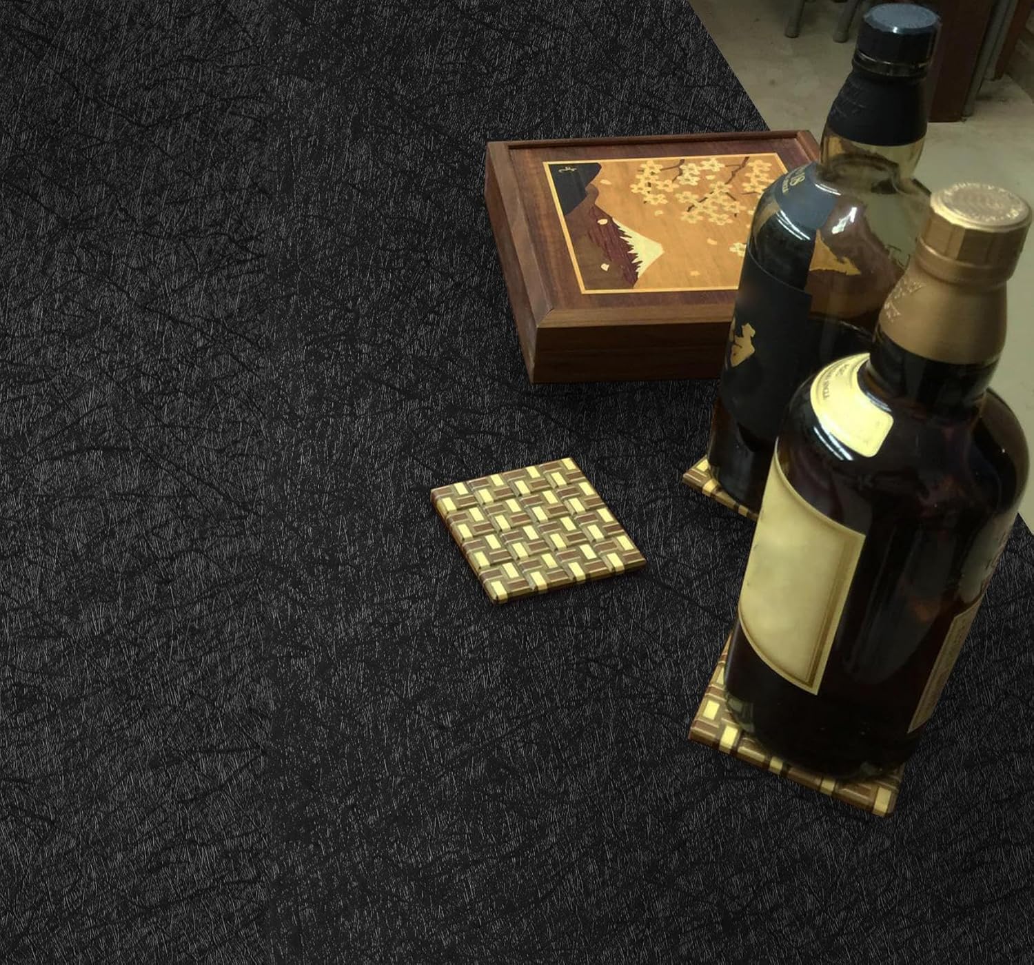 GloryTik 17.3"X393.7" Black Silk Wallpaper Peel and Stick Black Textured Embossed Self Adhesive Contact Paper Removable Thicken Wallpaper for Living Room Cabinet Kitchen Decoration Vinyl Roll