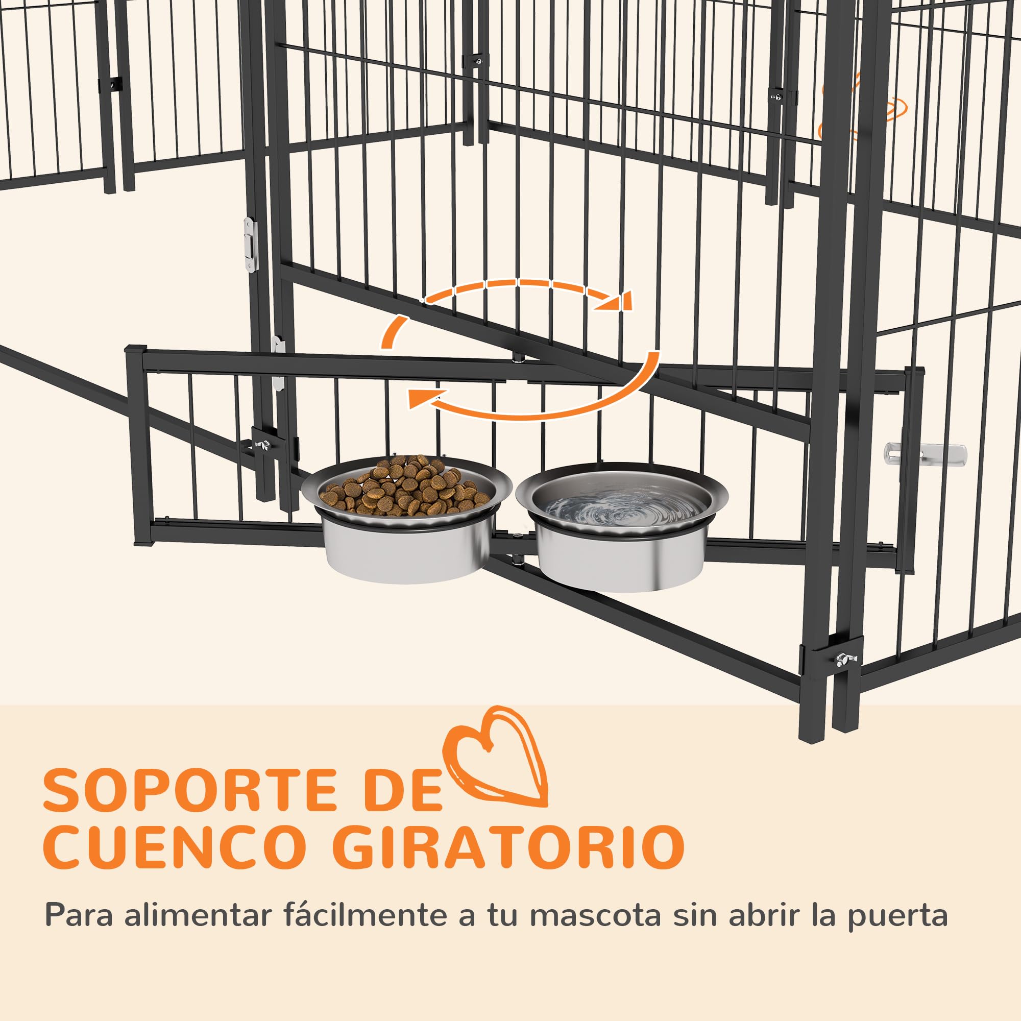 PawHut Perrera con Toldo Parque para Perros Metálica de Exterior con Soporte Giratorio para Comida 2 Cuencos para Patio Jardín Terraza 211x141x151 cm Negro