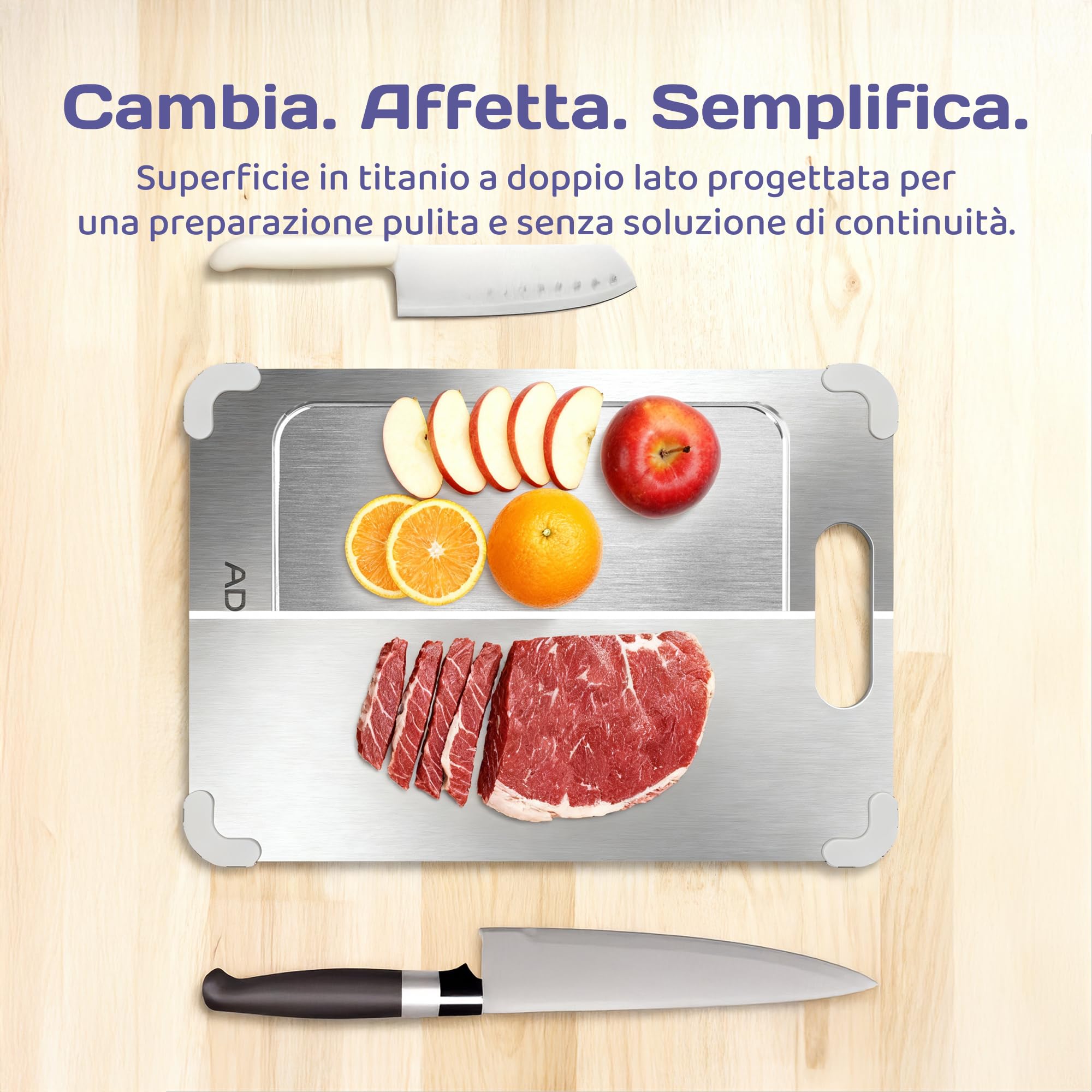 adivo Tagliere 100% Titanio Puro Grande 39x28x0,15 cm Antibatterico Antiruggine Facile da Pulire
