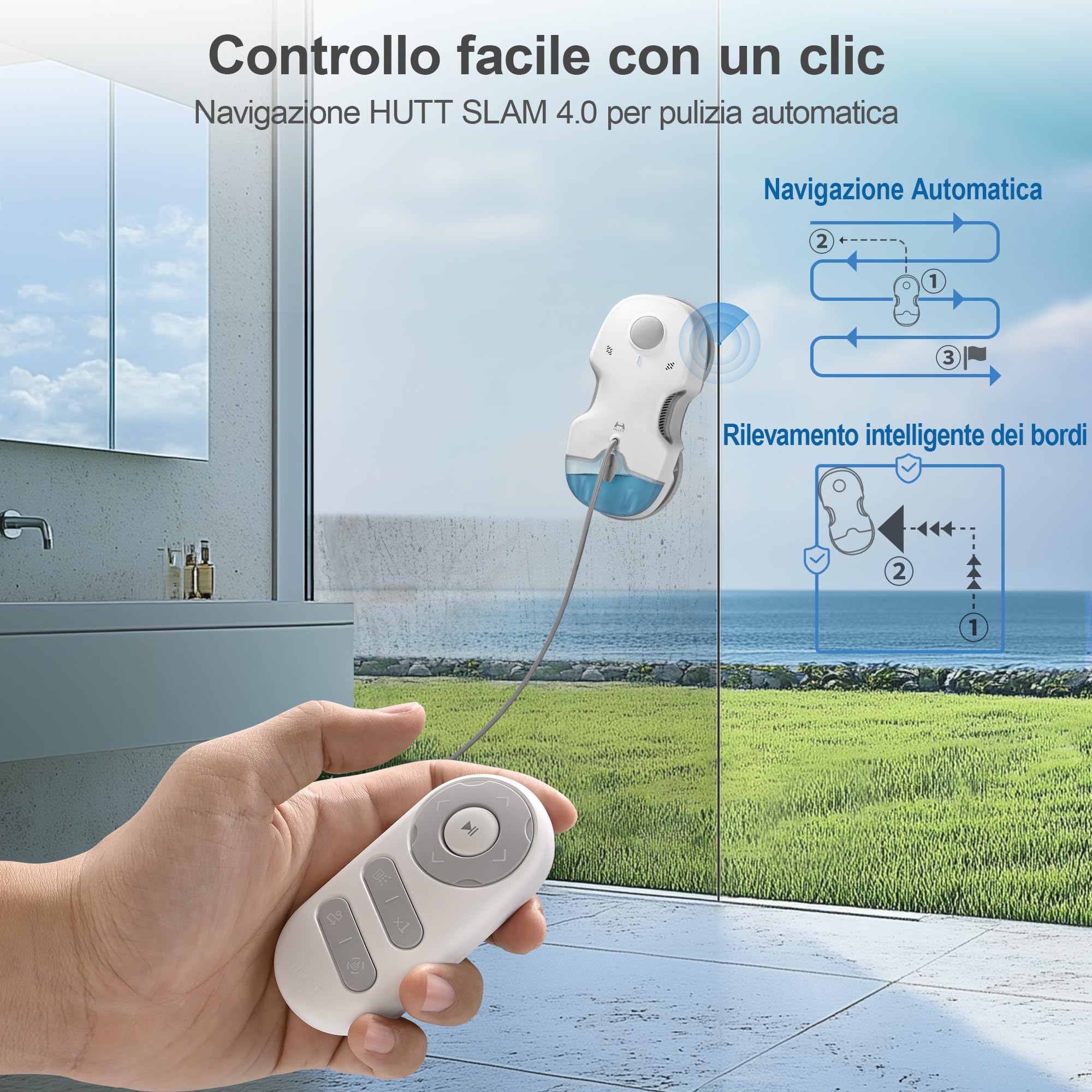 HUTT S7 Robot Lavavetri Finestre con Acqua Spruzzo 6500Pa, Dual Drive Fluttuante 3D，Robot Lava Vetri Elettrico a Pulizia di Lava con Telecomando, con 8pcs Panno, Valigia