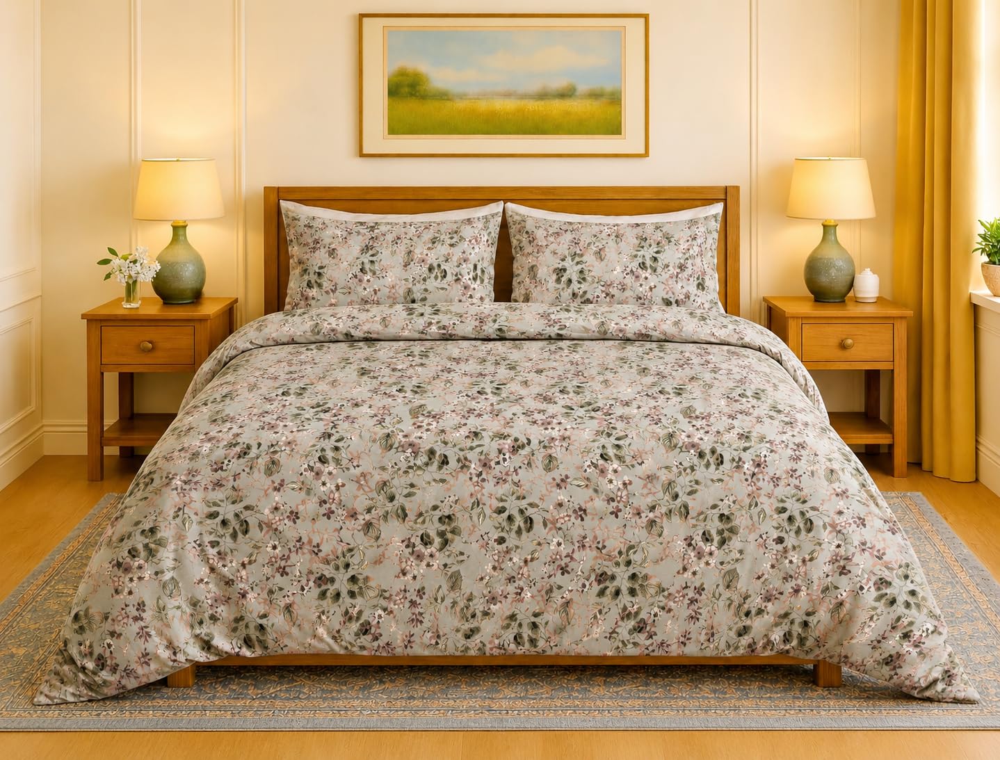 Premium Bedsheet with 2 Pillow Covers,120 x 120 Inches 100% Pure Cotton Super King Size Bedsheet, 400 TC, 10 Feet by 10 Feet Bedsheet for Super King Size (Forest Wildflwr).-image-0