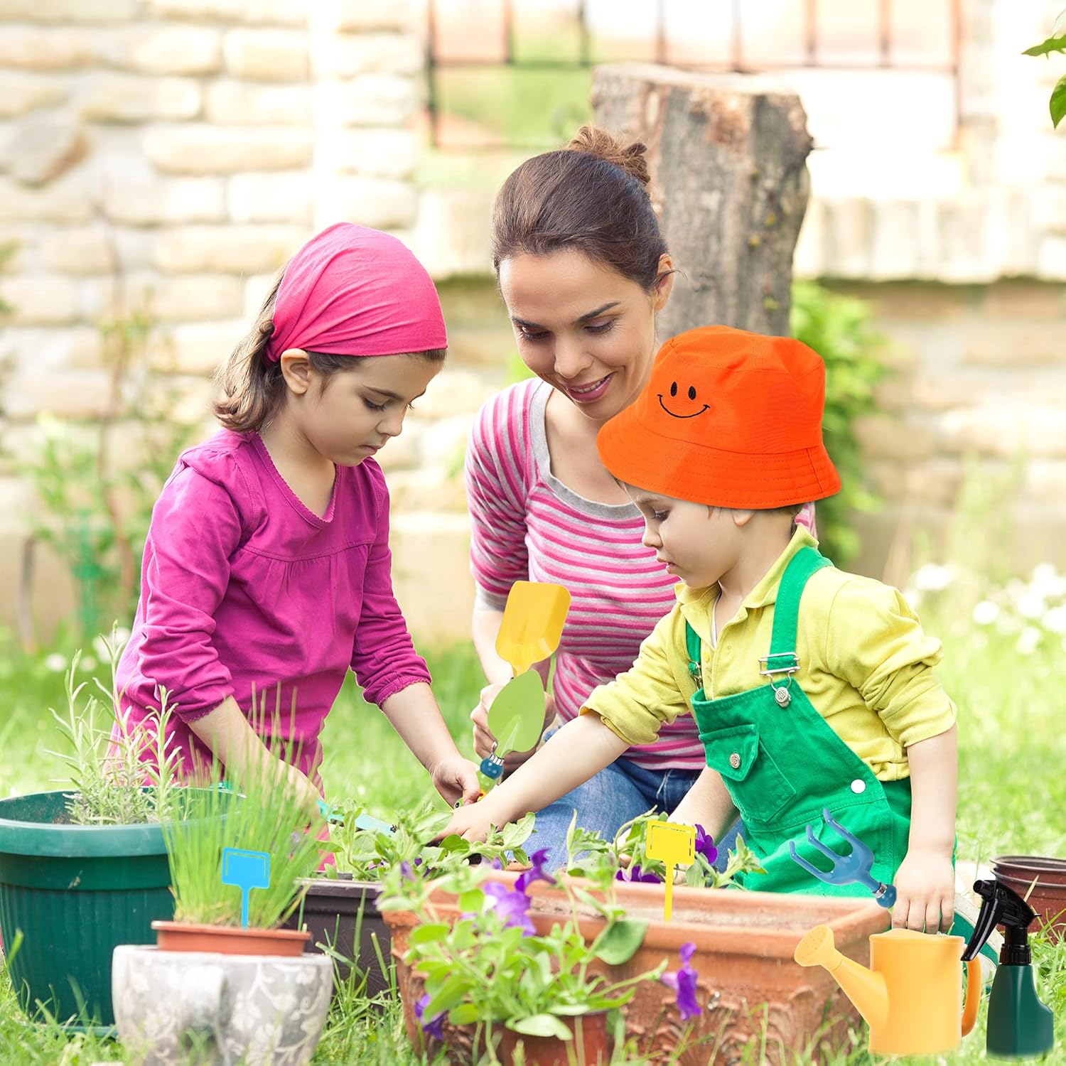 Kids Gardening Tools Set,11 PCS Metal Garden Tools Toy Set for Girls Boys with Child Safe Rake Shovel, Cute Handle Design Gardening Kit Outdoor Toys : Toys & Games