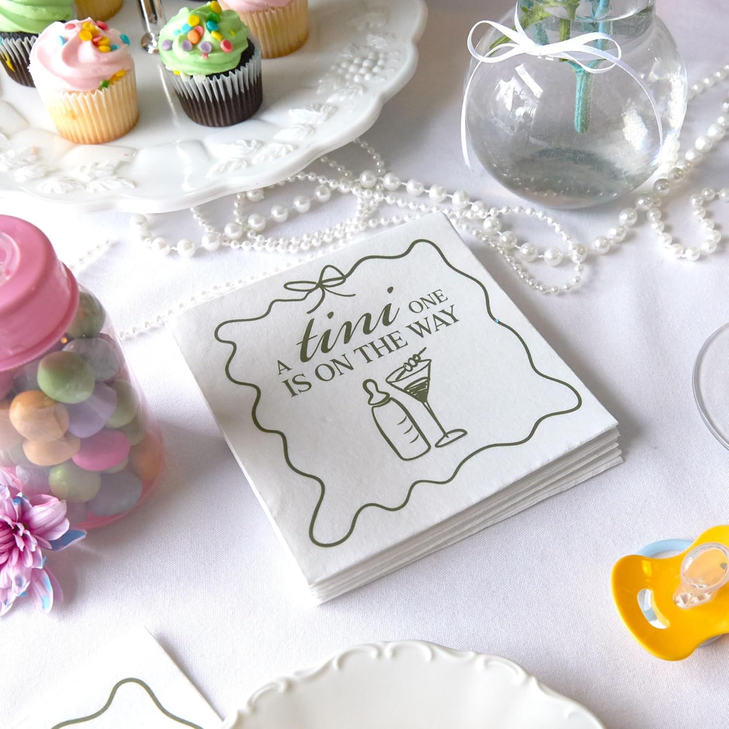A Tini One Is On The Way Baby Shower Napkins Full Color Baby Bottle Martini 3-Ply Disposable Party Napkins Pack of 20