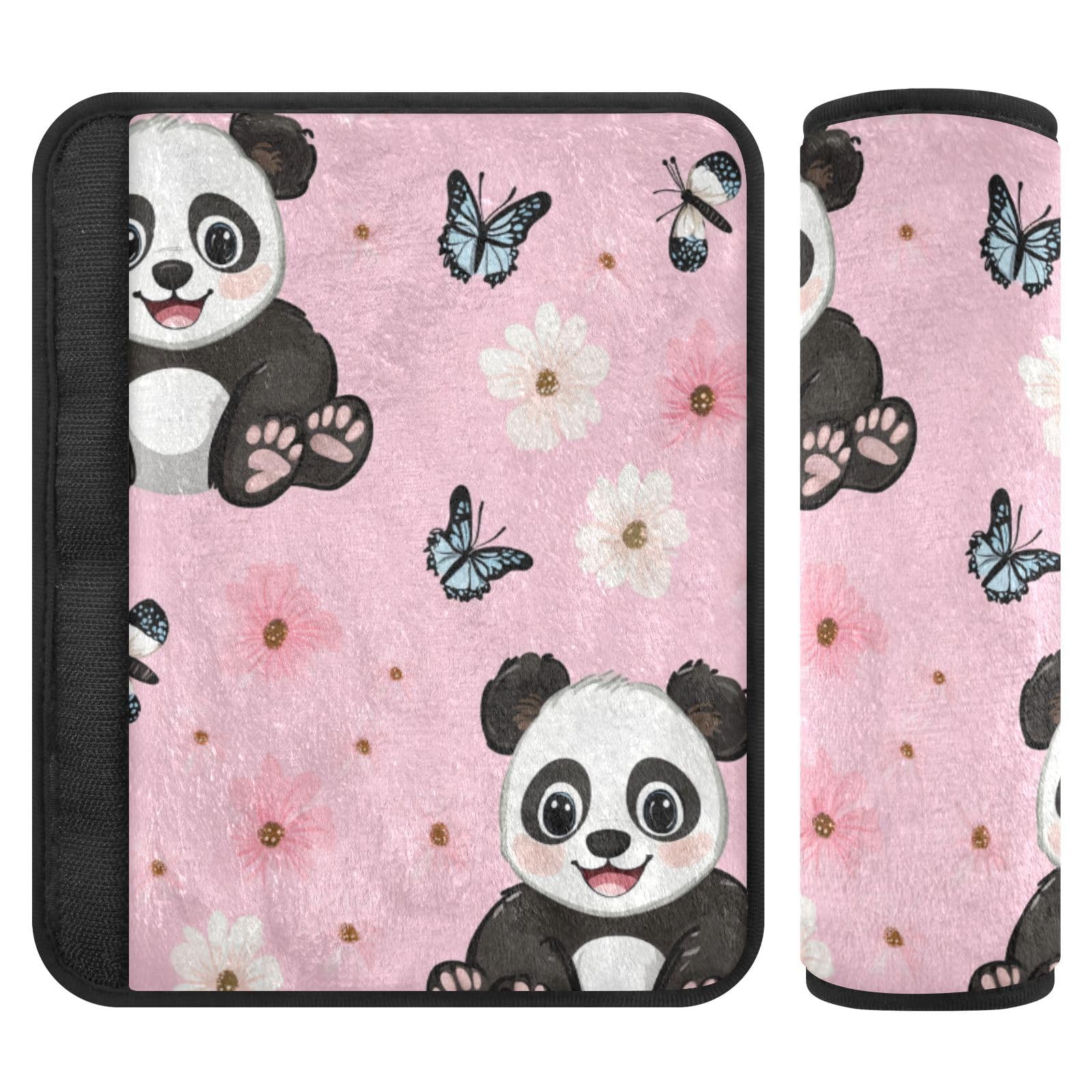 Seat Belt Covers 2 Pack Cute Pandas Car Seat Strap Covers Super Soft Butterfly Car Seat Neck Cover for Boys Girls Adults Babies M
