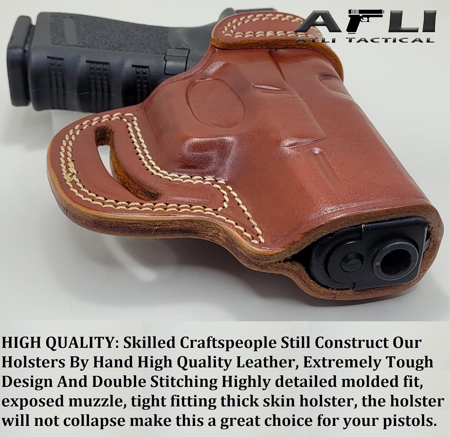 OWB Leather Glock 19 Holster - Pancake Holster for Glock 19 - Glock 19X Holsters - for Glock19 19X 32, Canik TP9DA, Sig P225 Pistols - Yaqui Style Handgun Holster