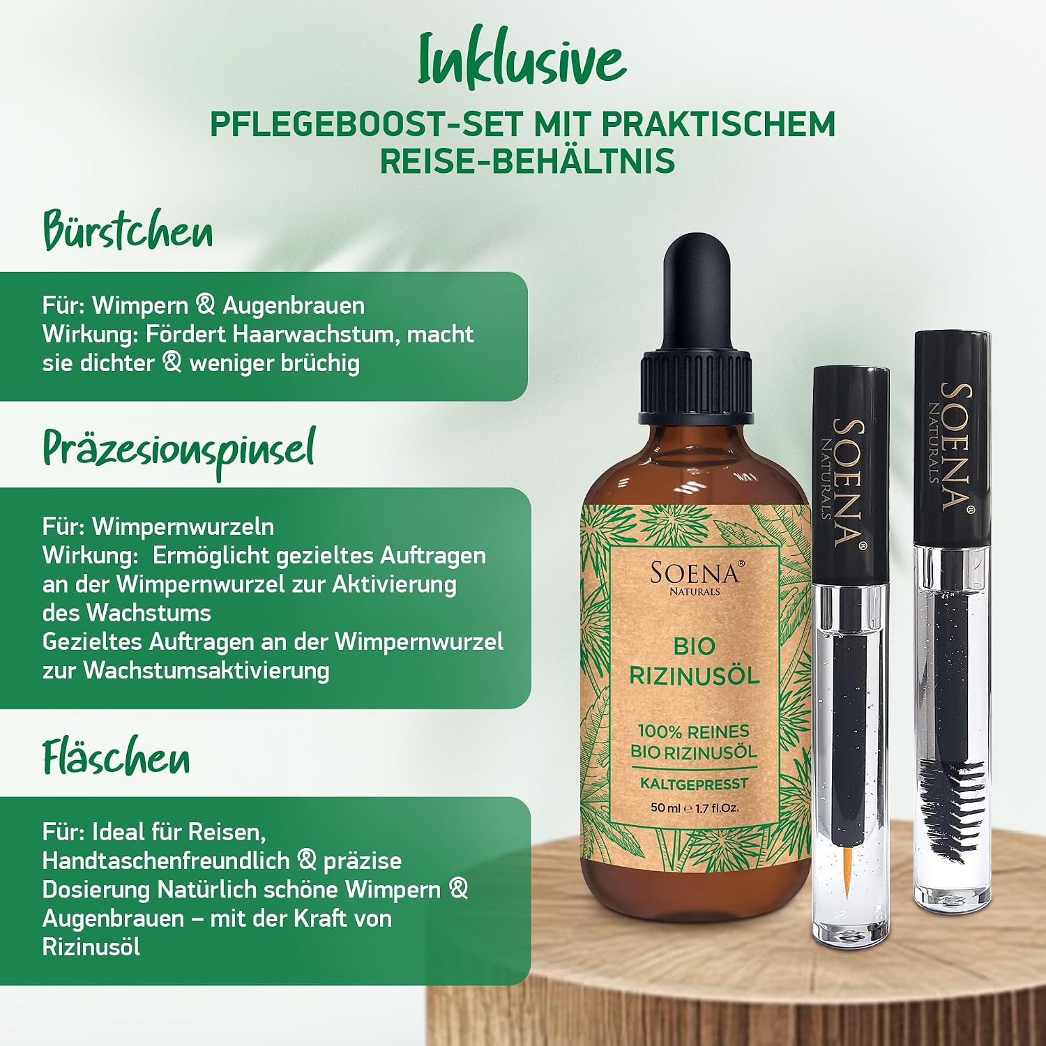 Soena ORGANIC CASTOR OIL 100% Pure Cold Pressed | Mascara + Eyeliner Kit | For Hair Eyelashes Eyebrows & Skin | Hair Growth - Hair Oil & Face Oil Made in Germany (1.7 Fl Oz) image 3