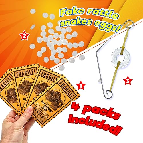 Miniatura 2 de JA-RU Broma sobre de huevos falsos de serpiente de cascabel (1 paquete, 4 juguetes de broma), bromas prácticas y bromas para adultos y niños. Sonido