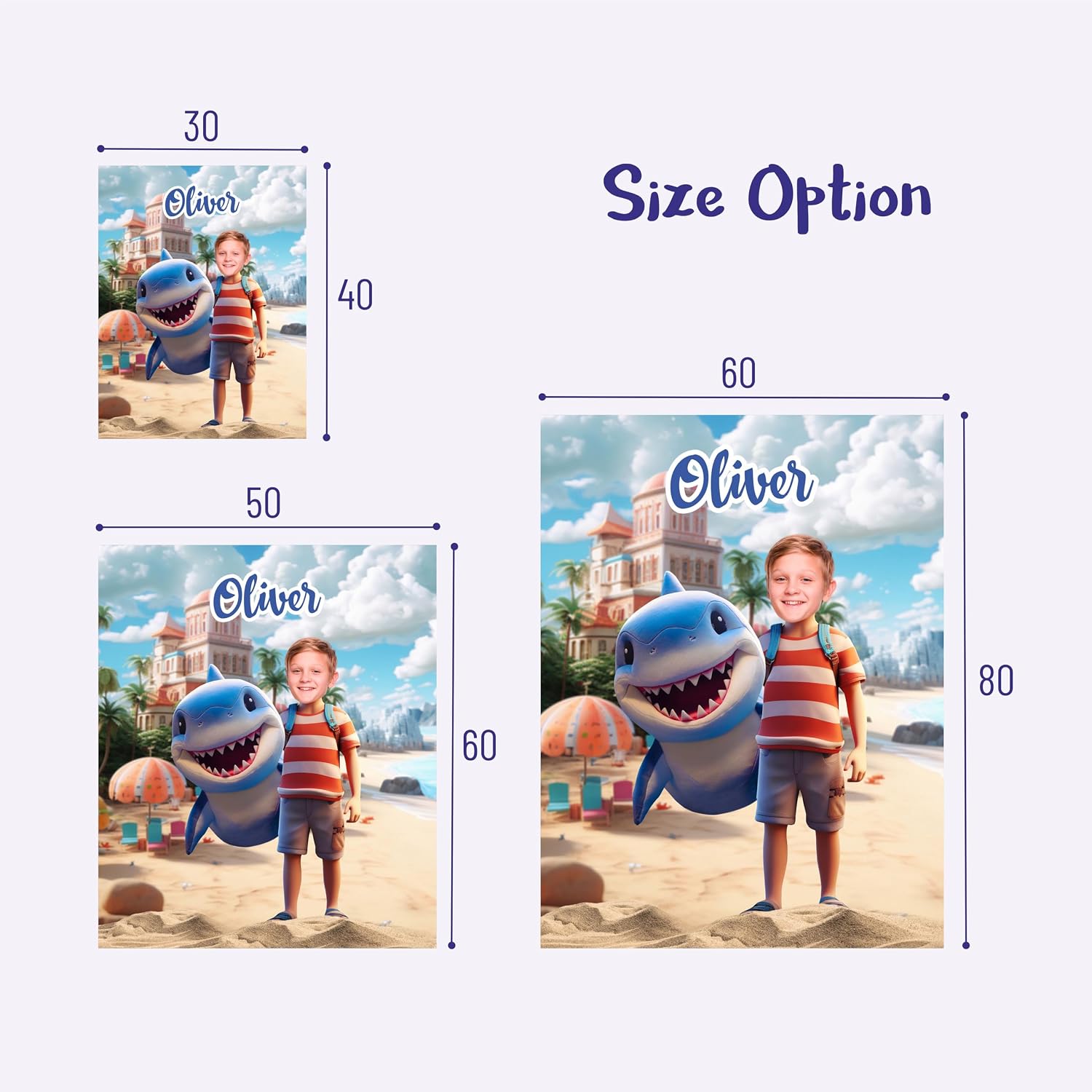 Personalized Throw Blankets, Shark and Boy Custom Picture Blankets 30 x 40, Best Gifts for Teenage Boys Son Brother, Non Toy Gifts for Kids, Ocean Theme Photo on a Blanket, 5 Year Old Boy Gifts KC29