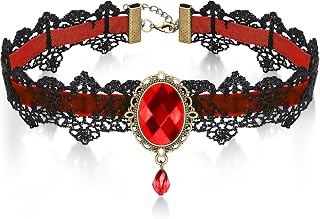 AILUOR Punk Rock Wedding Party Handmade Black Lace Choker, Gothic Retro Lolita Beads Chain Vampire Pendant Necklace for Women Halloween