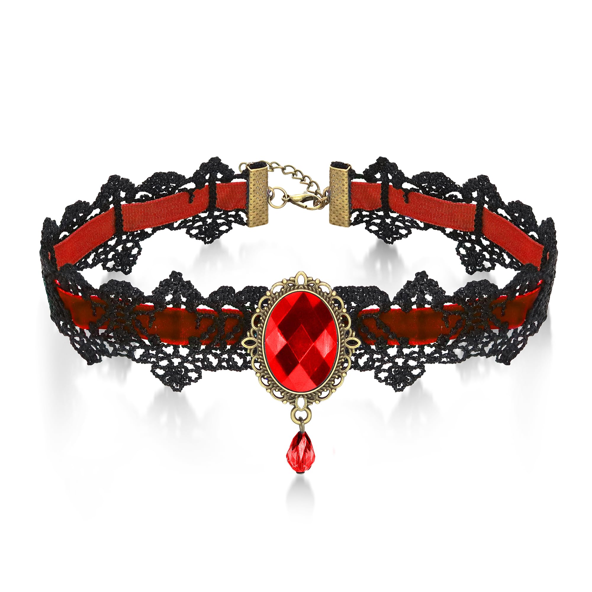 AILUOR Gotisch Kropfband Schwarz Spitze Kropfband, Punk Rock Vampir Zubehör Gothic Retro Lolita Perlen Hochzeit Party Handmade Gothic Schmuck für Frauen Halloween Halskette