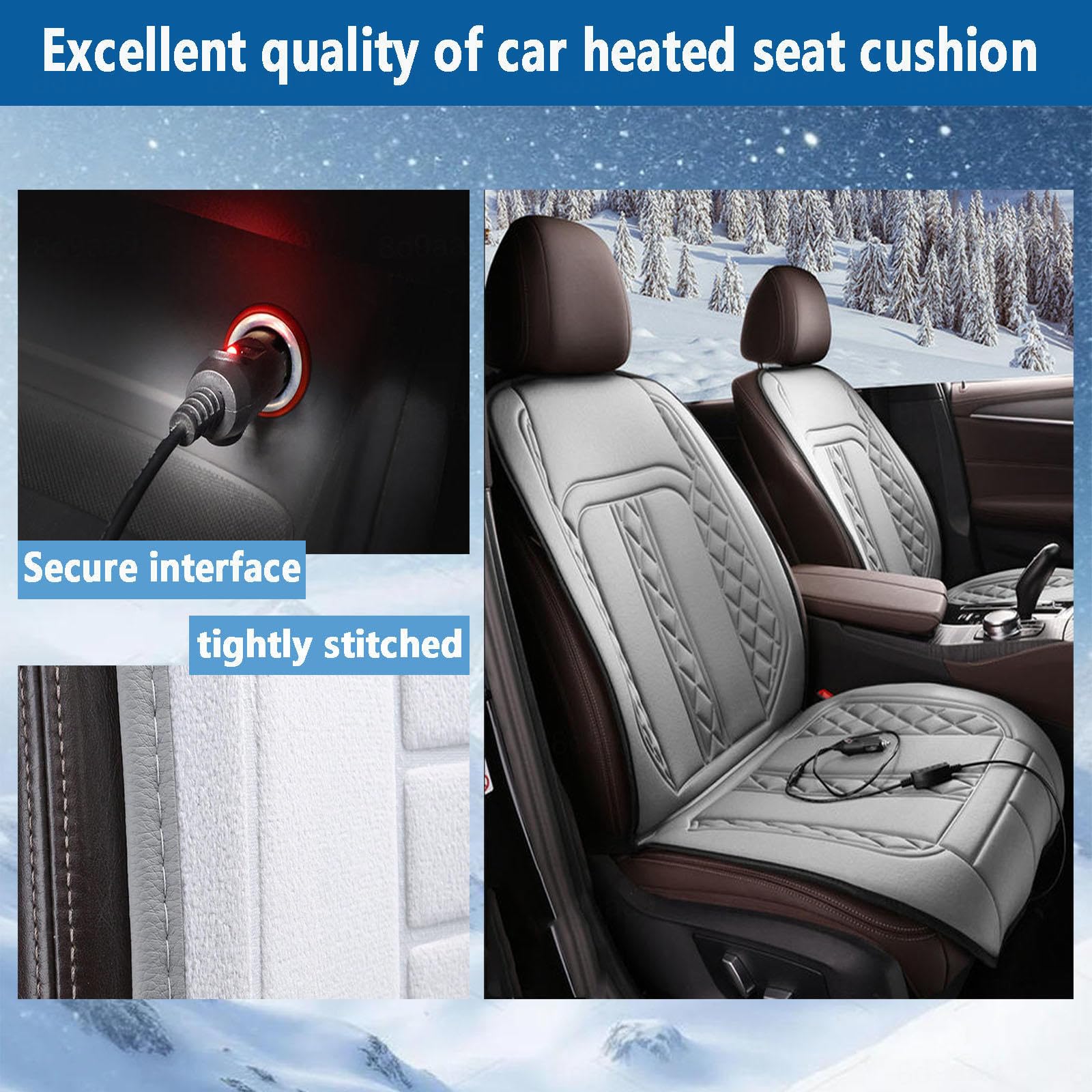 Car Seat Cover Funda Térmica Calefactable para Invierno Calefacción Rápida para Automóvil,Gray-twopieceset