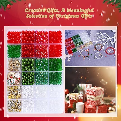 Miniatura 6 de JADVY Kit de 1000 cuentas de cristal de Navidad para hacer pulseras, cuentas de cristal de perlas para hacer joyas, kit con colgantes y cuentas