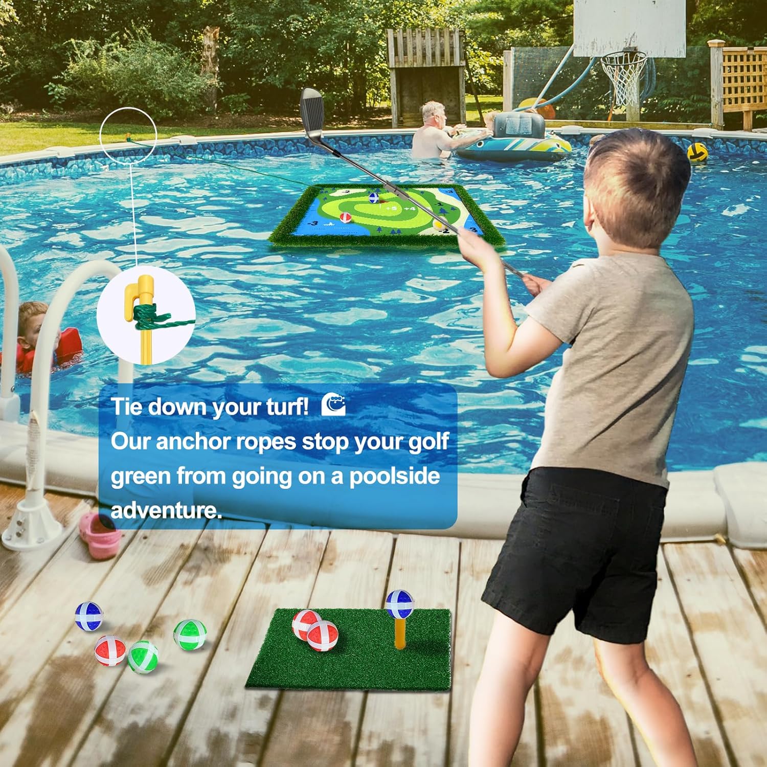 Cupohus Giant Size Stable Floating Golf Green for Pool-47"x 35" Floating Chipping Green Practice Mat, Adult Fun Backyard Water Golf Game Gift, Support Training Competition for 4 Golfers (Simple Model)