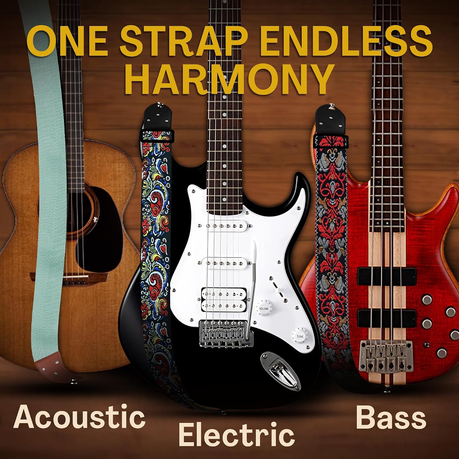 Art Tribute Personalized Guitar Strap Retro Red including - 2 Picks + Locks + Secure Button. Add Your Text and We Make It Especially For You Get Your Own Custom Guitar Strap, No Shipping Cost!