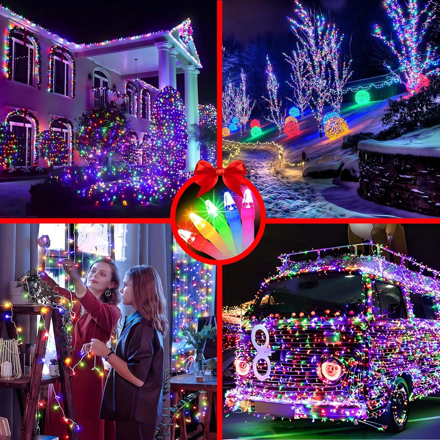 509FT Christmas Lights Outdoor 1350 LED Christmas Tree Decorations with 8 Modes & Timer Memory, Plug In Clear Wire Waterproof LED Xmas Lights for Yard Trees Wedding Party Holiday (Multicolor)