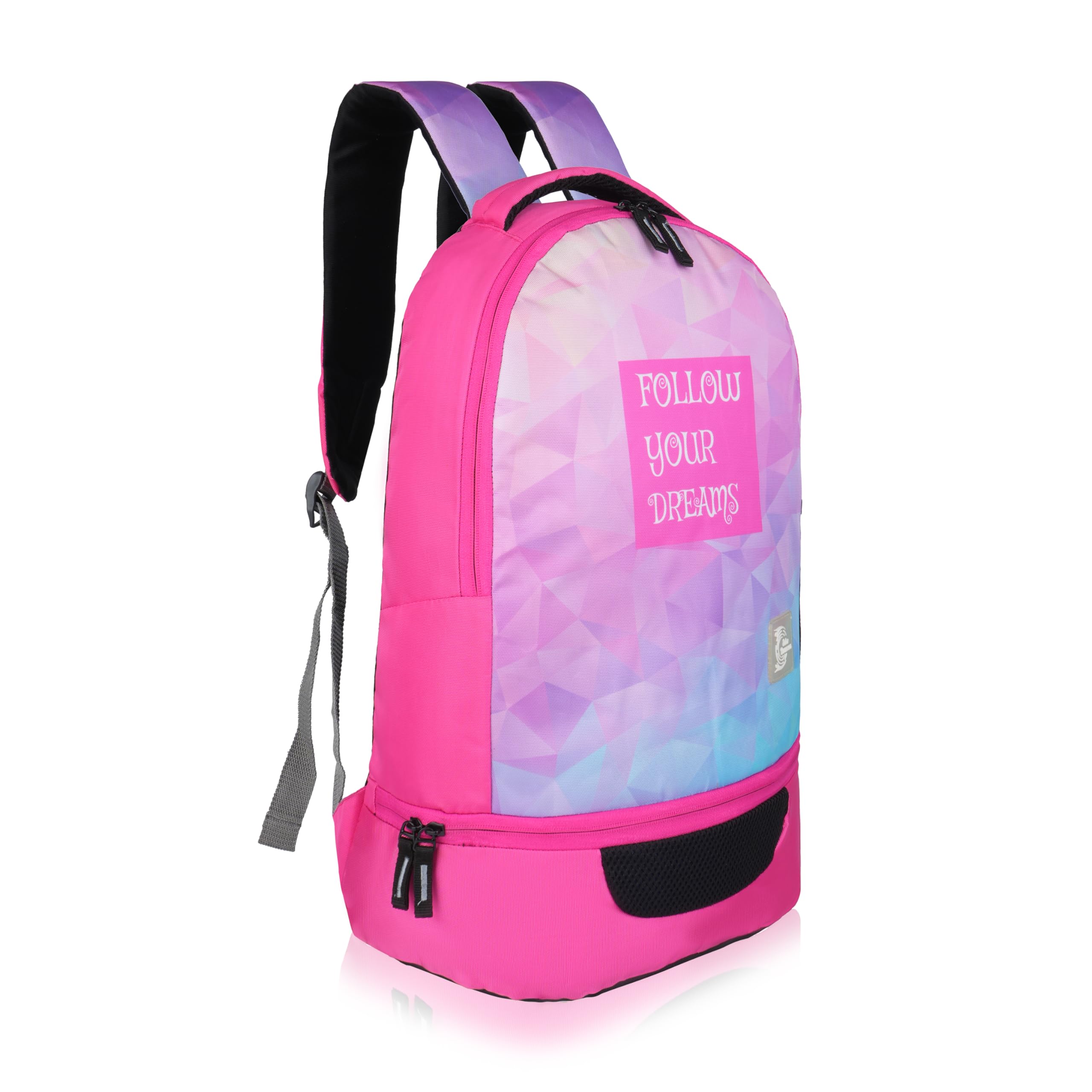 Echo Boomers Follow Your Dreams Sports Backpack with Separate Football Compartment | Student Sports Backpack with Adjustable Straps & Durable Build | Pink 1