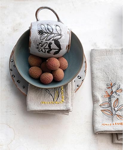 Miniatura 3 de Creative Co-Op Bordado cuadrado de flores de algodón y lino de 18 pulgadas y diseño de nudo francés para fiesta y cocina, color gris, juego de 4