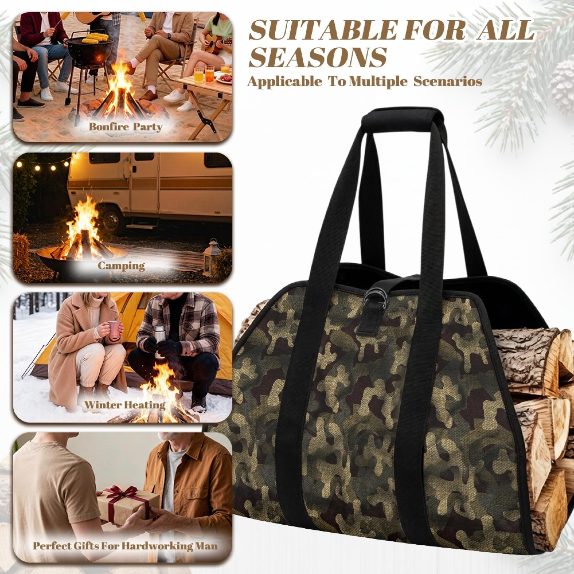 Cumagical Sac de transport portable pour bûches Motif camouflage Marron