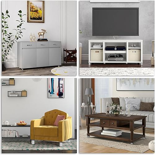 Miniatura 7 de OwnMy 4 patas de muebles de acero inoxidable de 4 pulgadas, patas de metal para escritorio, elevadores de muebles de metal redondo plateado, patas