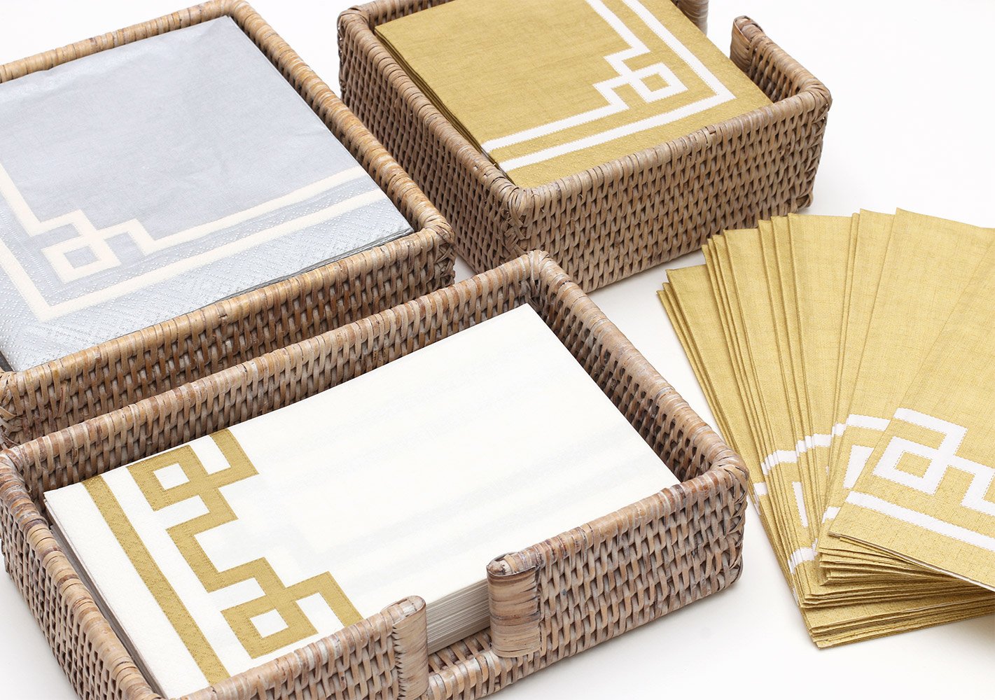 Caspari Rattan Luncheon Napkin Holder in Light Natural Brown, 19 x 19 cm, HL01W, Off-white, 17.8 x 17.8 x 5.1 cm - Image 3