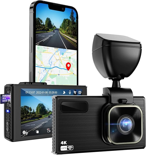 Dash Cam, 4K HD Dash Cam Front with 170° Wide Angle, 3.5" Screen Dashcam Car Dashboard Camera with WDR Night Vision, G-Sensor, 24H Parking Monitor, Loop Recording, WiFi, GPS, 32GB SD Card