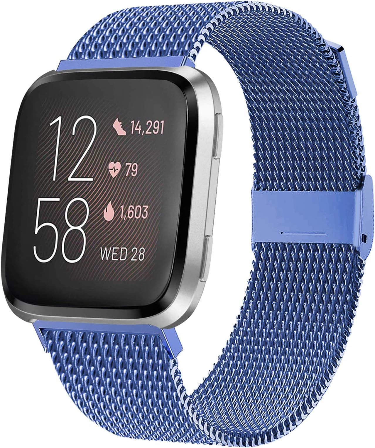 JuQBanke Bands Compatible for Fitbit Versa/Versa Lite Edition/Versa 2 Smart Watch for Women and Men,Metal Stainless Steel Replacement Wristbands for Fitbit Versa Smart Watch.Small,Blue
