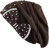 Womens Handmade Rhinestone Warm Baggy Fleece Lined Slouch Beanie&Visor Hat