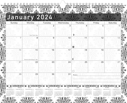Calendario mensual 2023-2024 de pared o escritorio encuadernado en espiral, calendario de escritorio de 16 meses, calendarioplanificador de pared